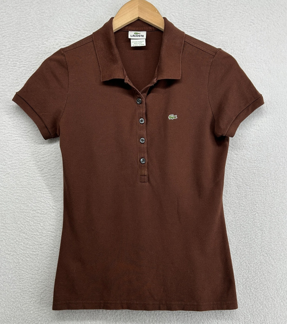 LACOSTE Shirt Womens 40 M Polo Golf Performance Pique Stretch Cotton Brown